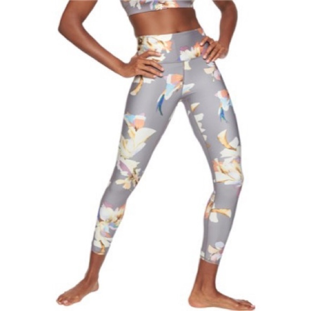 Athleta Elation Paradise 7/8 Tights Floral Grey Size S
